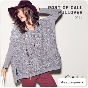 CAbi Port of Call Navy and Cream Oversize Pullover Sweater Style 140 Size M